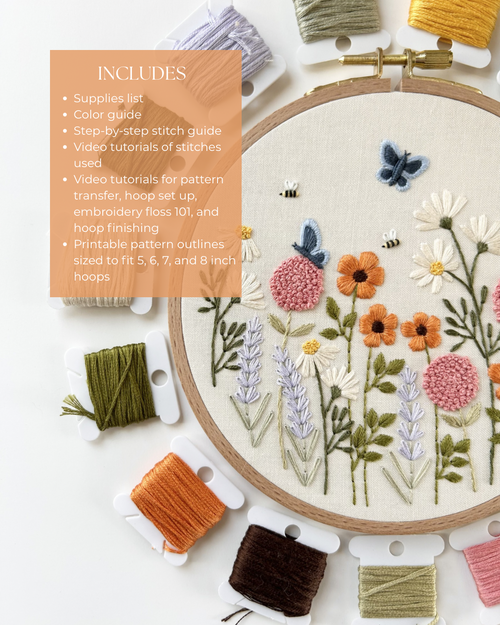 Floral Embroidery Pattern “Pollinator Party” Beginner Friendly (PDF Download)