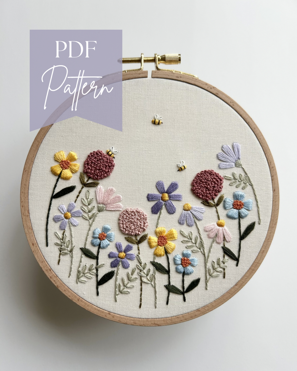 Floral Embroidery Pattern “Bee Garden” Beginner Friendly (PDF Download)