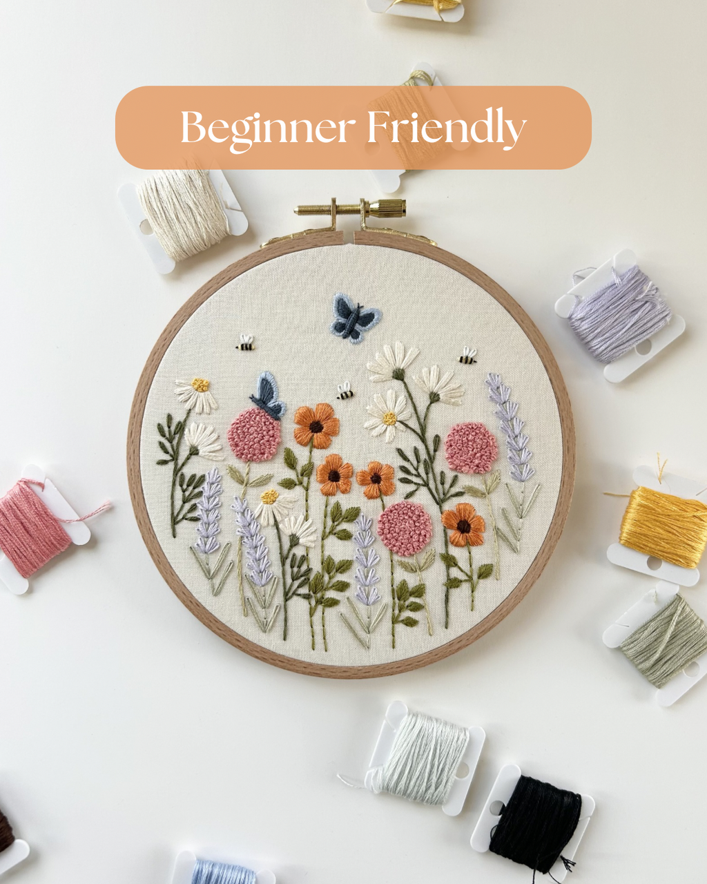 Floral Embroidery Pattern “Pollinator Party” Beginner Friendly (PDF Download)
