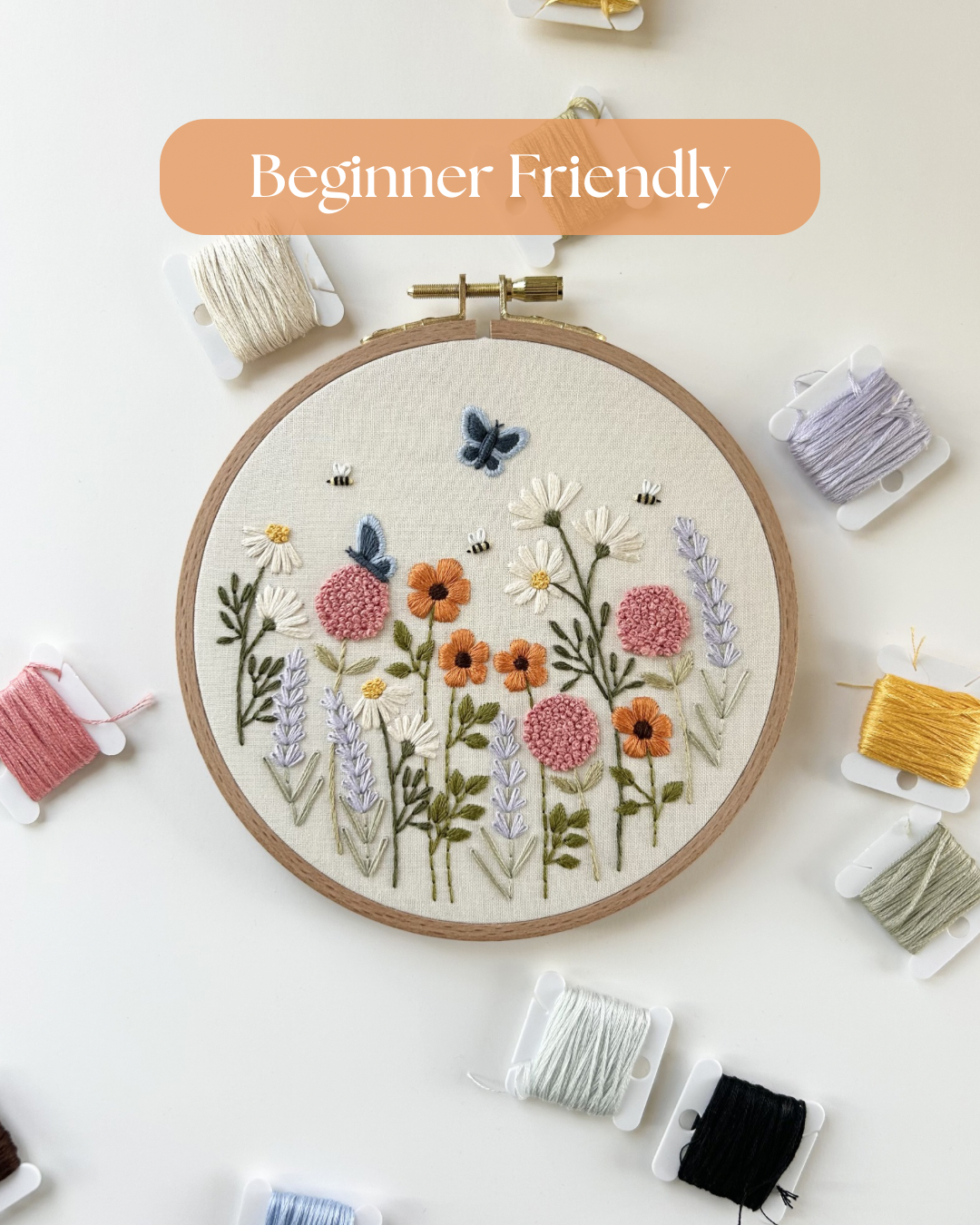 Floral Embroidery Pattern “Pollinator Party” Beginner Friendly (PDF Download)