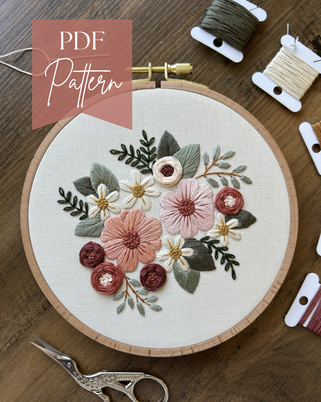 Floral Embroidery Pattern “Kristy” Galentines Collection #3 Beginner Friendly (PDF Download)