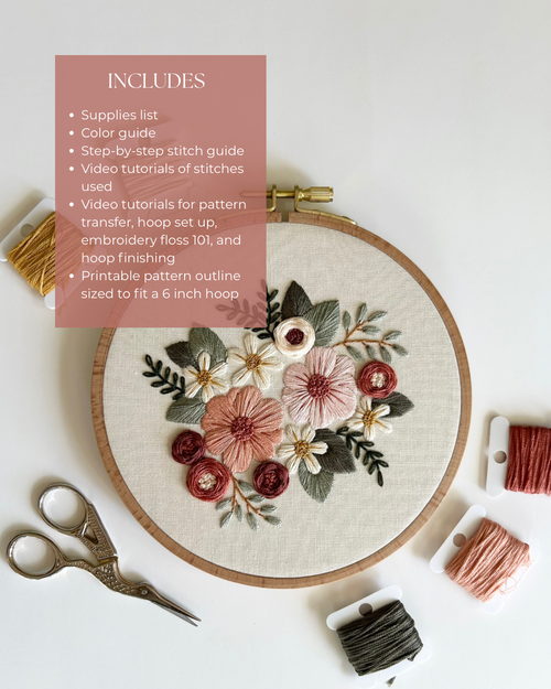 Floral Embroidery Pattern “Kristy” Galentines Collection #3 Beginner Friendly (PDF Download)