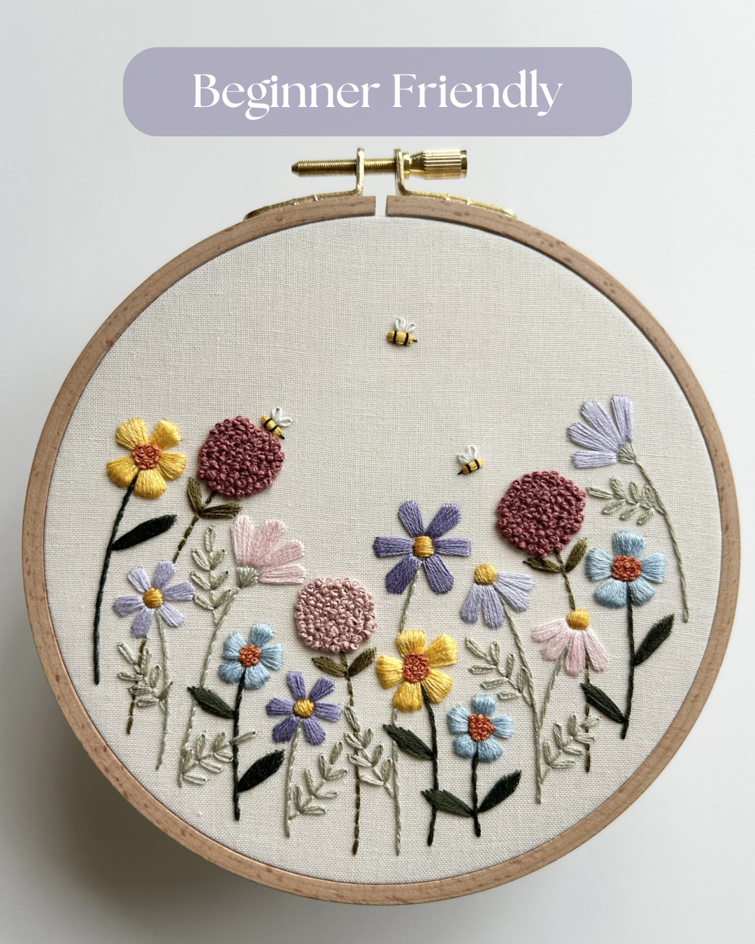 Floral Embroidery Pattern “Bee Garden” Beginner Friendly (PDF Download)
