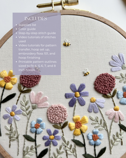 Floral Embroidery Pattern “Bee Garden” Beginner Friendly (PDF Download)