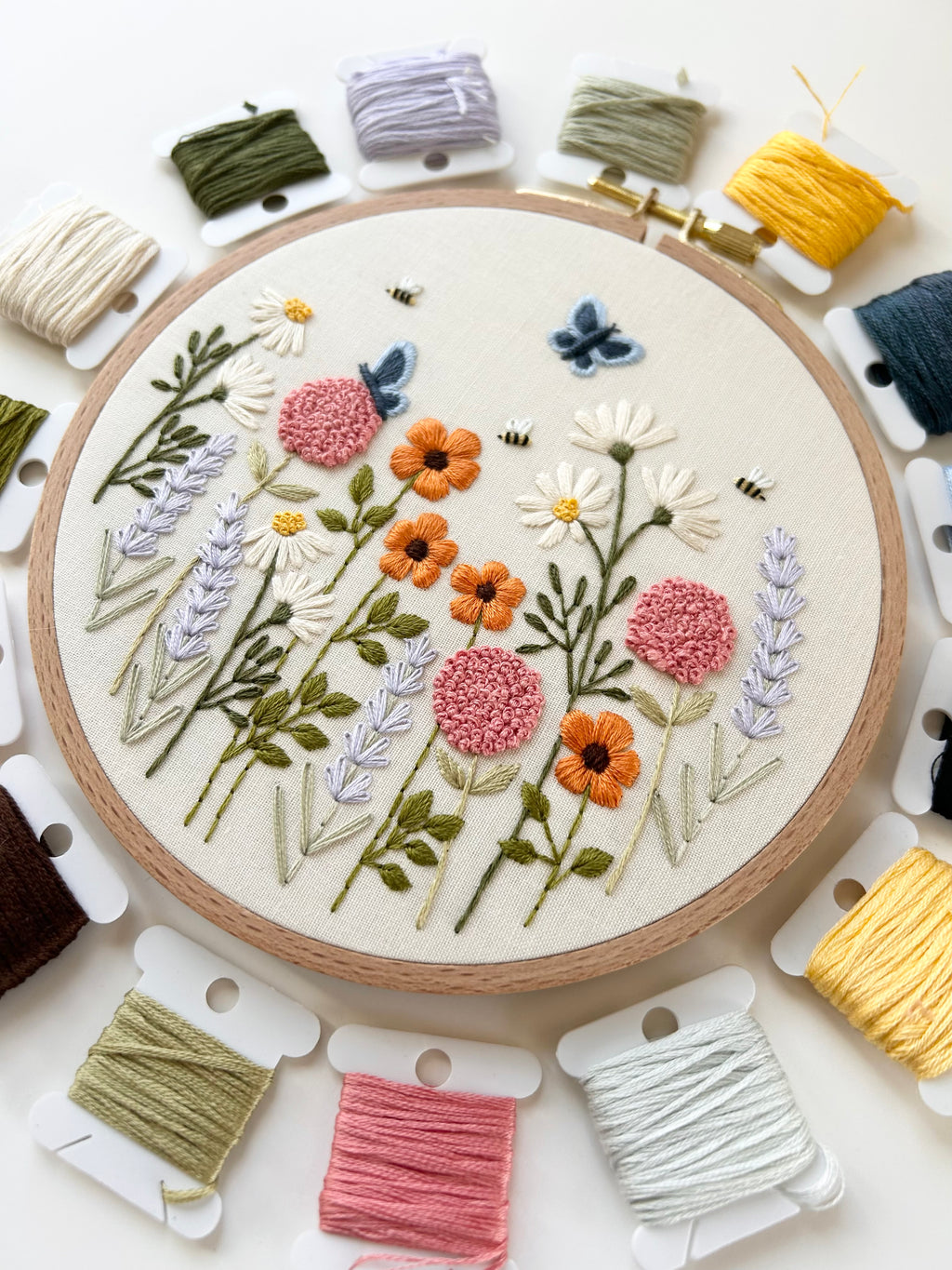 Floral Embroidery Pattern “Pollinator Party” Beginner Friendly (PDF Download)