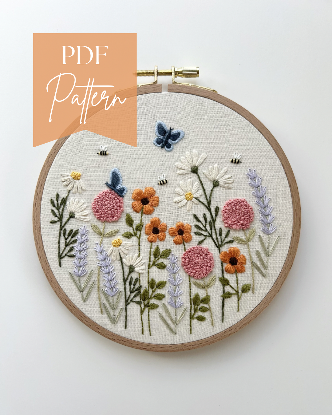 Floral Embroidery Pattern “Pollinator Party” Beginner Friendly (PDF Download)