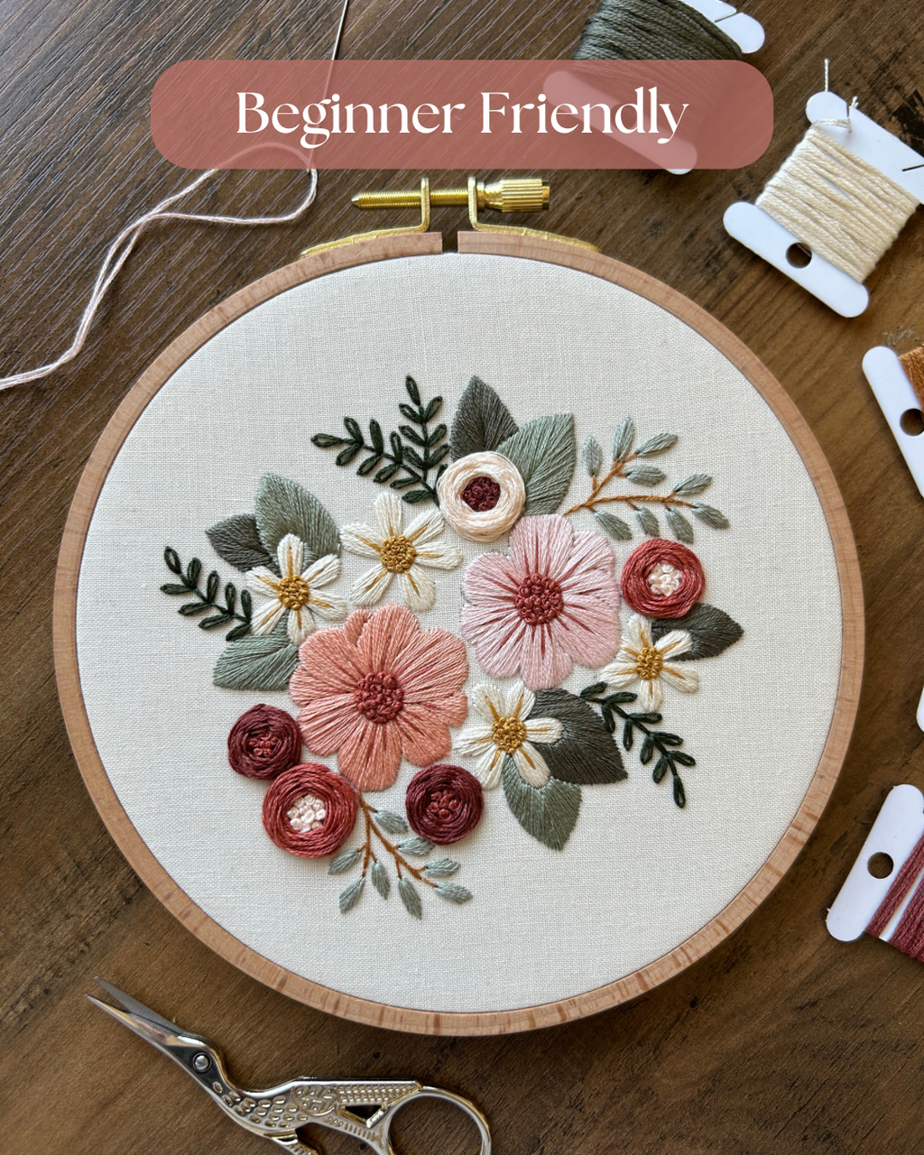 Floral Embroidery Pattern “Kristy” Galentines Collection #3 Beginner Friendly (PDF Download)