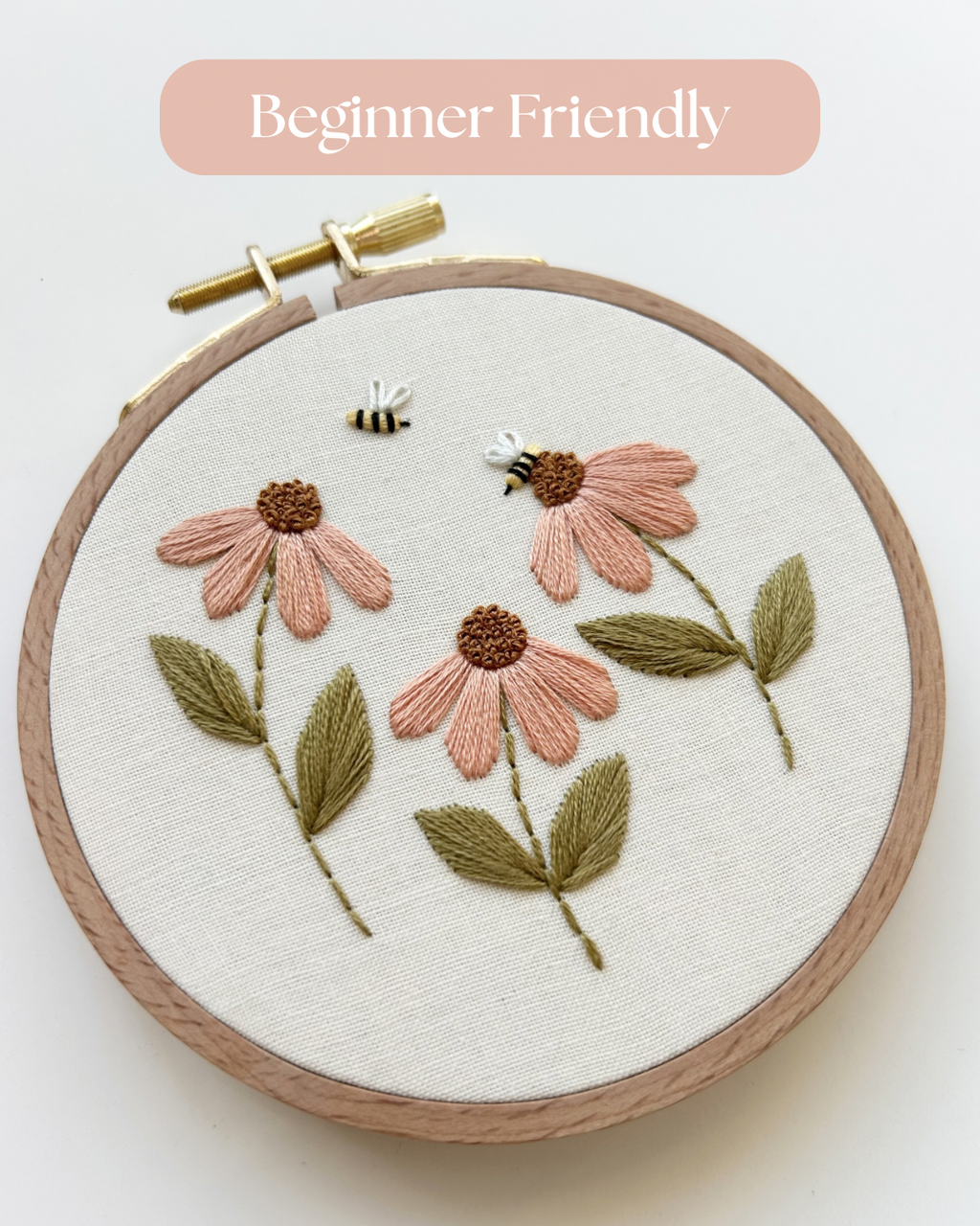 “Bee-ginners” Embroidery Pattern, Beginner Friendly Embroidery Art (PDF Download)