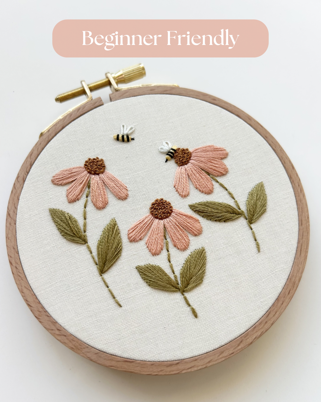 “Bee-ginners” Embroidery Pattern, Beginner Friendly Embroidery Art (PDF Download)